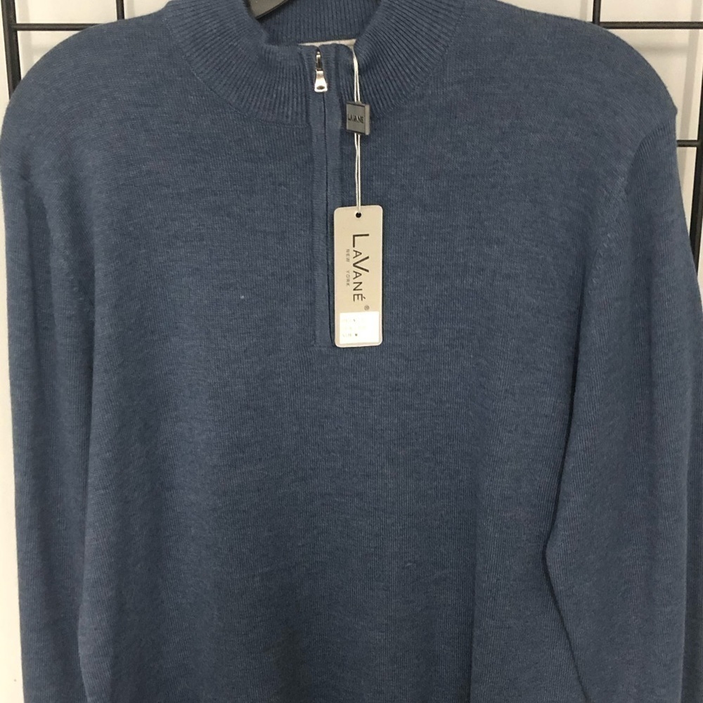 Lavane sweater mock neck blue 1/4 zipper M - Picture 2 of 3